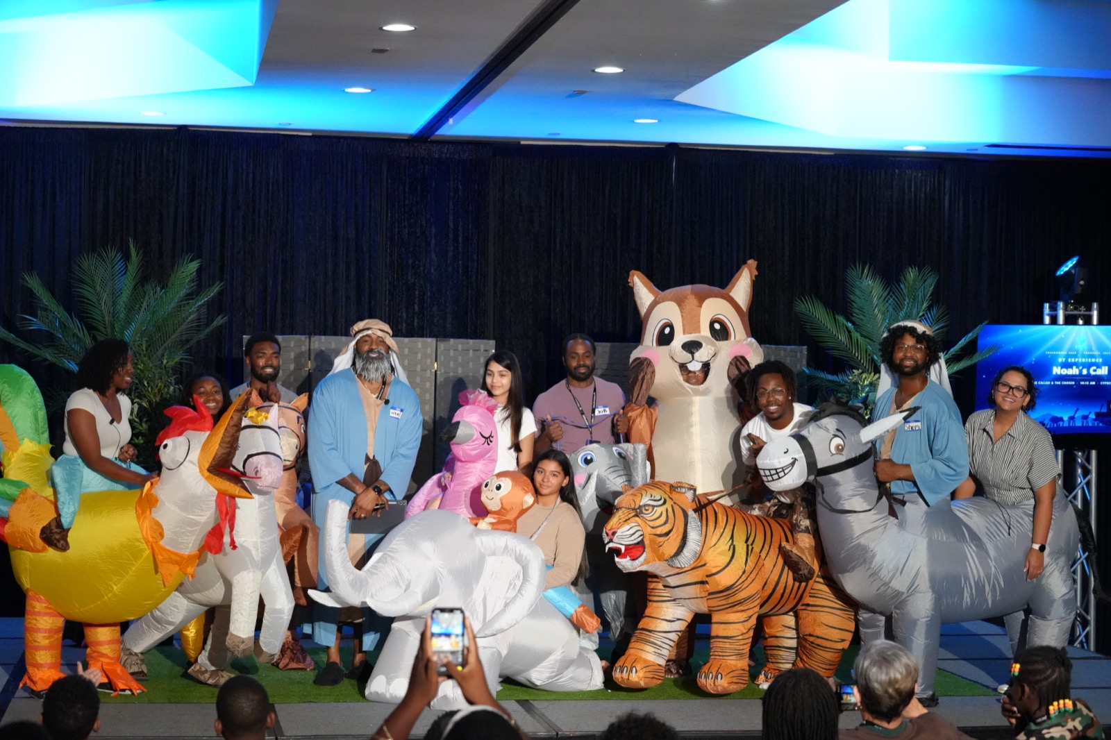 Children and adults gather after a family Bible experience